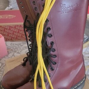 Dr. Martens Burgundy Boots with Yellow Laces